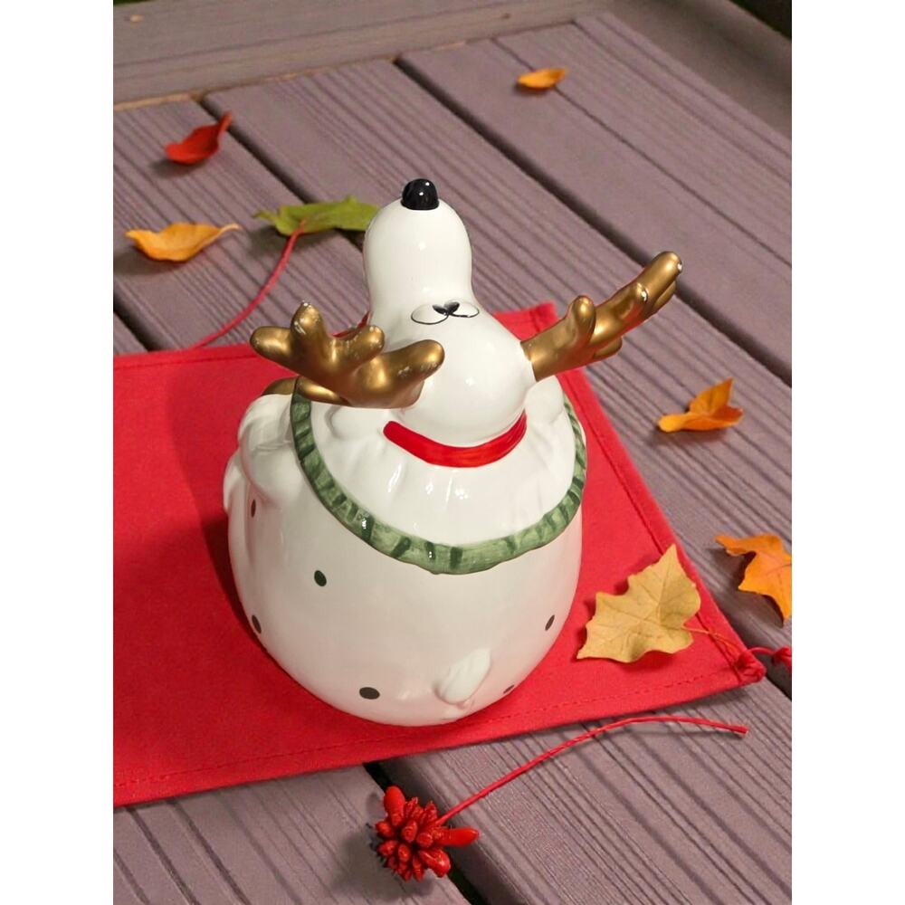 Reindeer Cookie Jar Great Condition Ceramic Handpainted 9.5" Tall - Picture 5 of 6